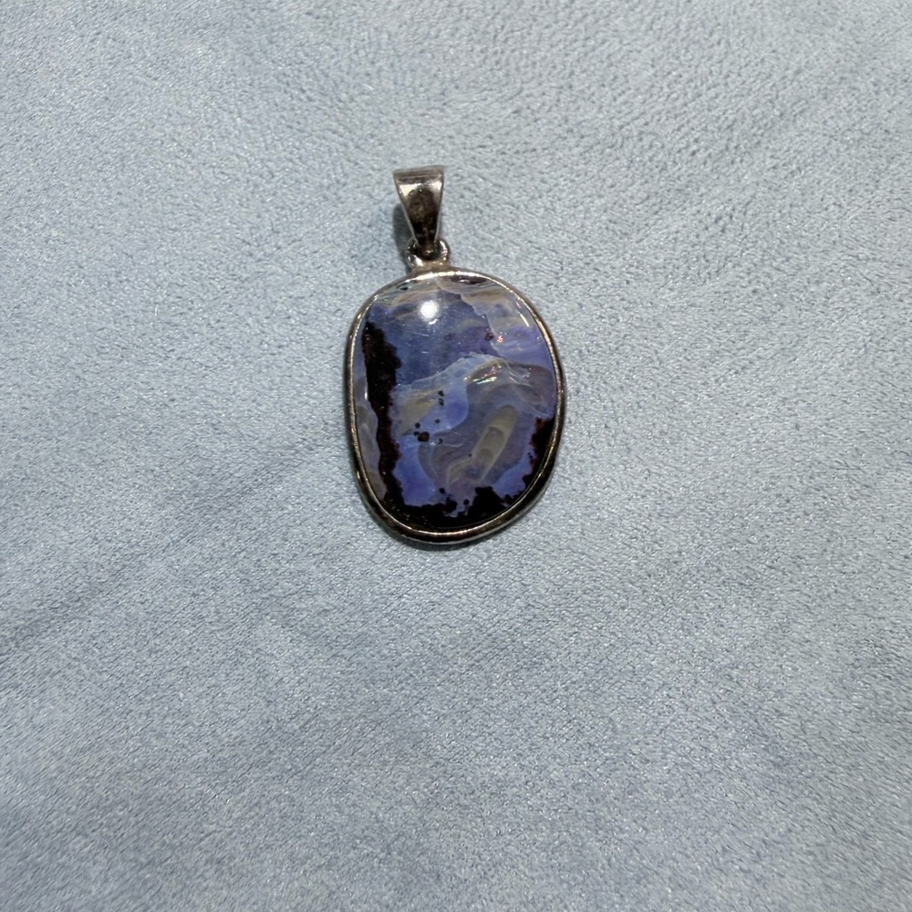 Natural Blue Opal and Silver  Pendant